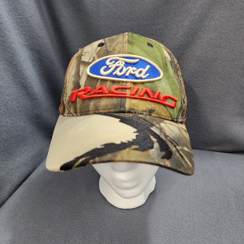 Ford Racing Camo Hat Adjustable Checkered Flag Sports NASCAR Baseball Cap